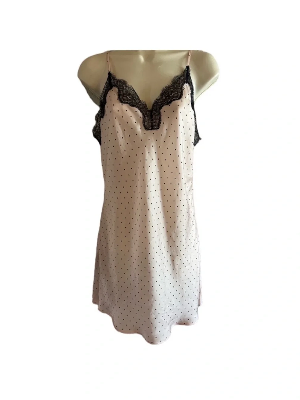 Victoria's Secret Pink Polka Dot Slip with Black Lace Trim